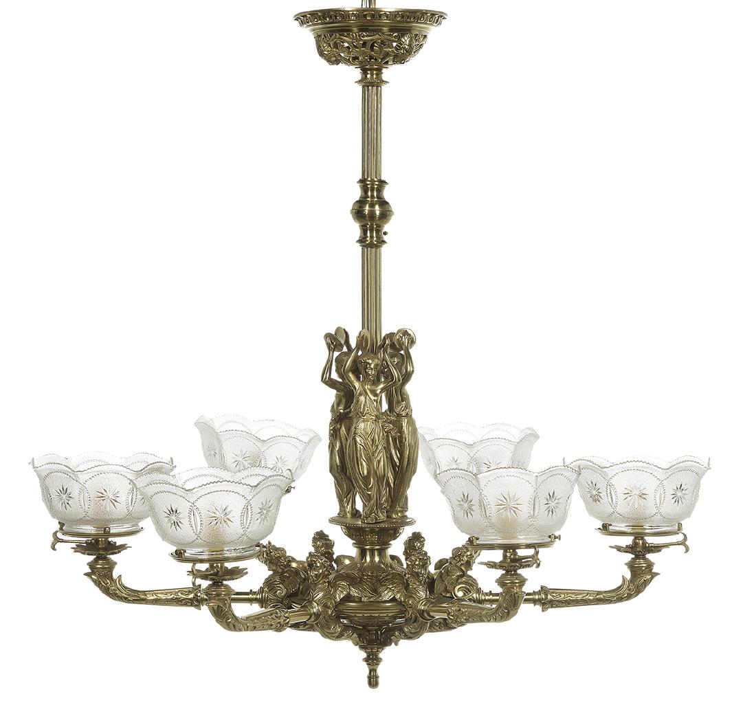 Polished Brass Gasolier in the Neo-Grec Style (1 of 1)
