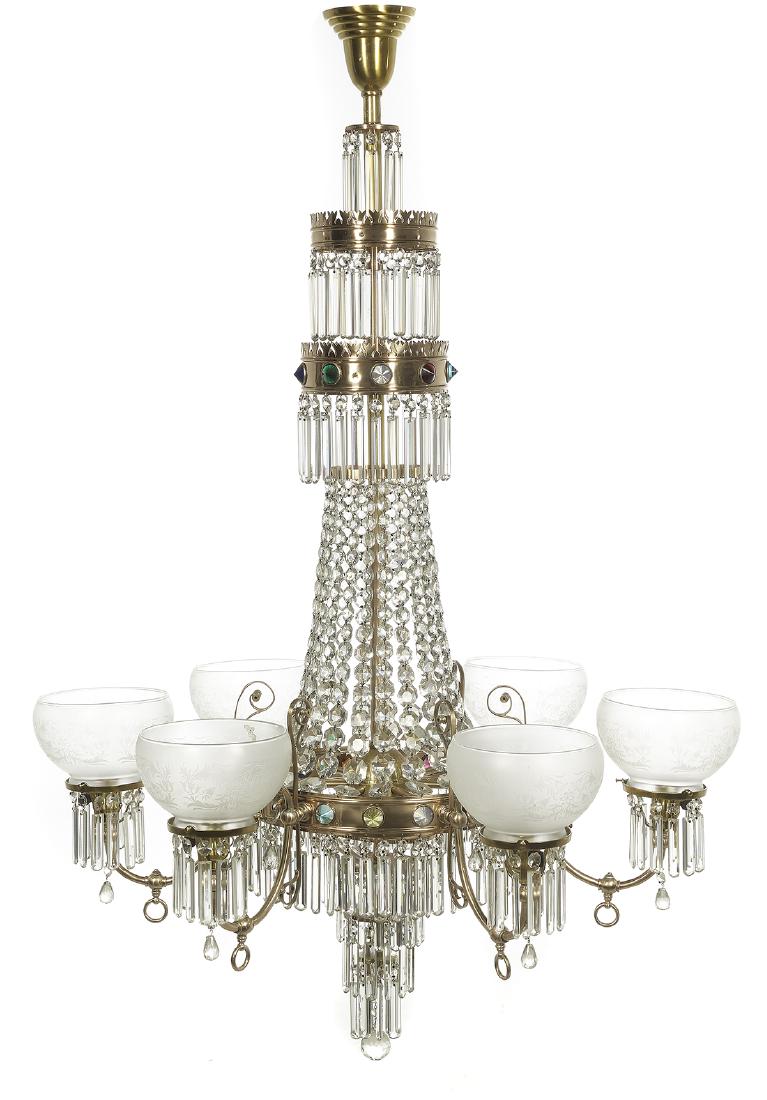 American Brass, Crystal and "Jeweled" Gasolier (1 of 1)
