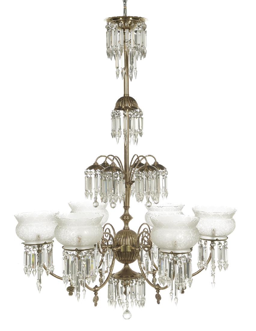 American Victorian Brass and Crystal Gasolier (1 of 1)