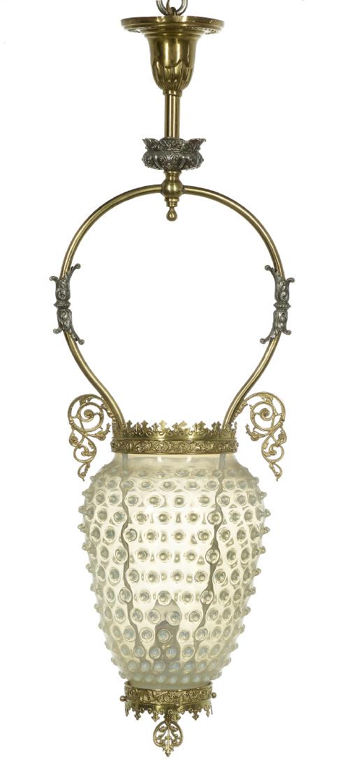 American Victorian Glass and Brass Hall Lantern (1 of 1)