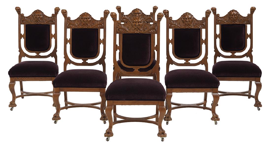 Suite of Six Late Victorian Carved Oak Chairs (1 of 2)