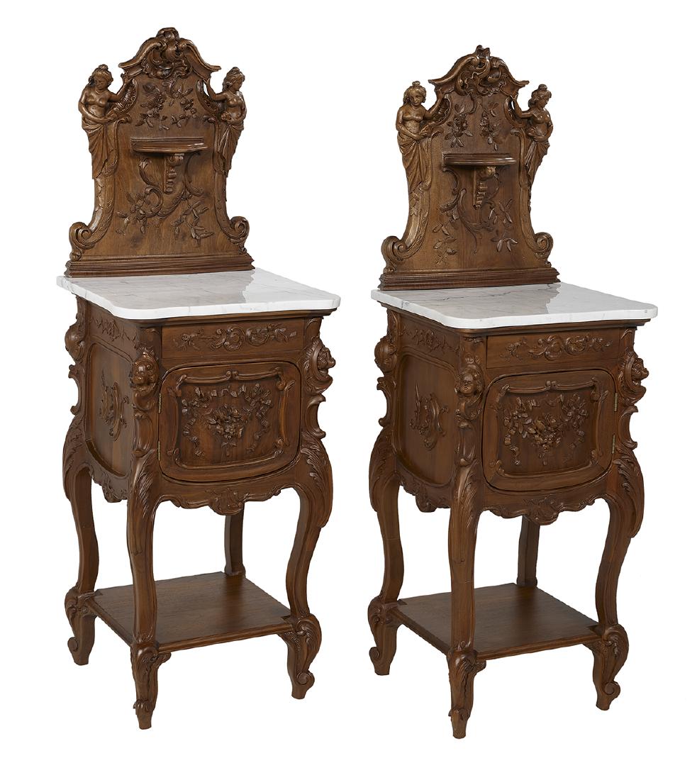 Pair of French Walnut and Marble-Top Side Tables (1 of 2)