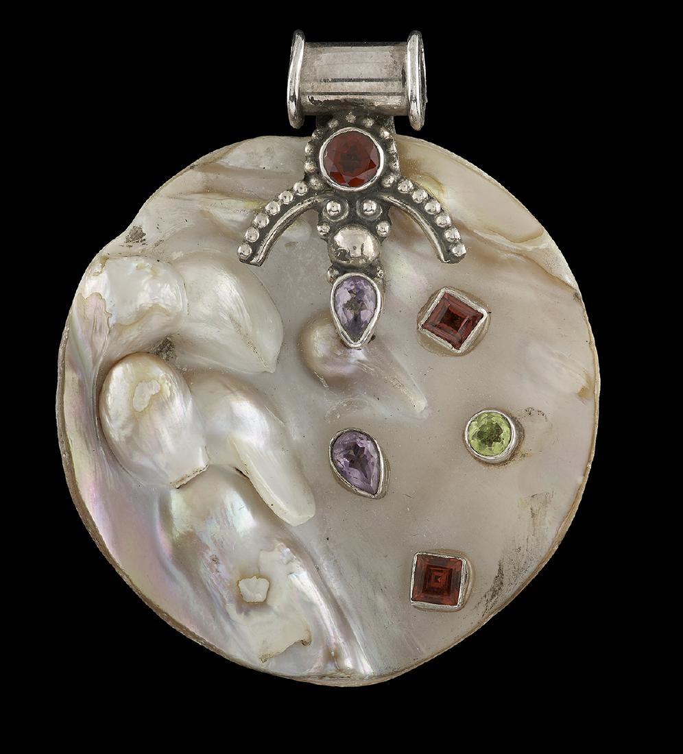 Mother-of-Pearl and Multi-Gem Set Pendant (1 of 1)
