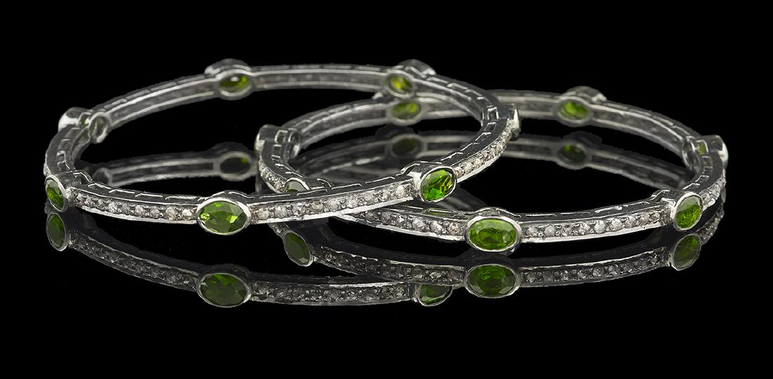 Two Tsavorite Garnet and Diamond Bangle Bracelets (1 of 1)