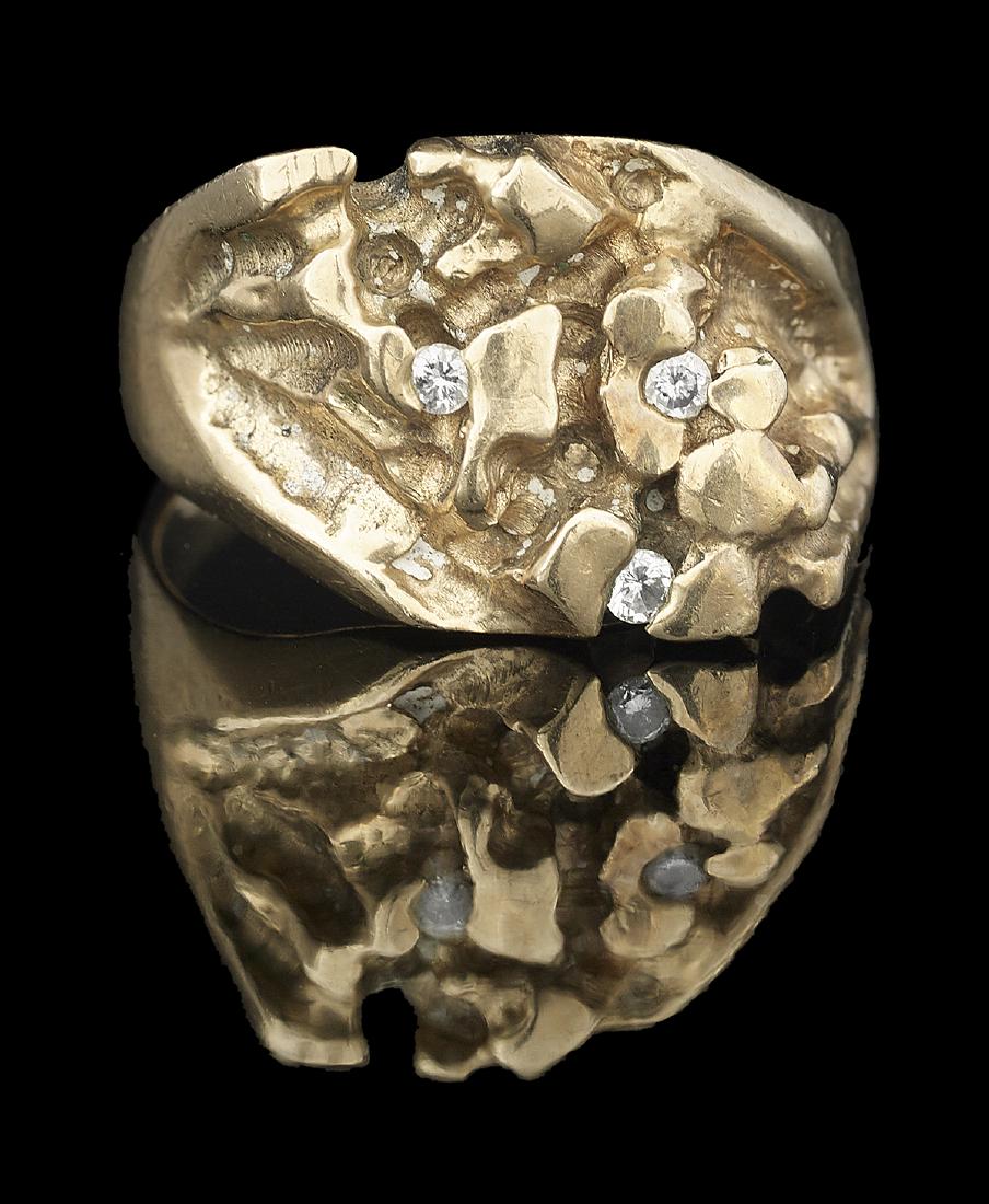 Gentleman's Gold and Diamond Nugget Ring (1 of 1)