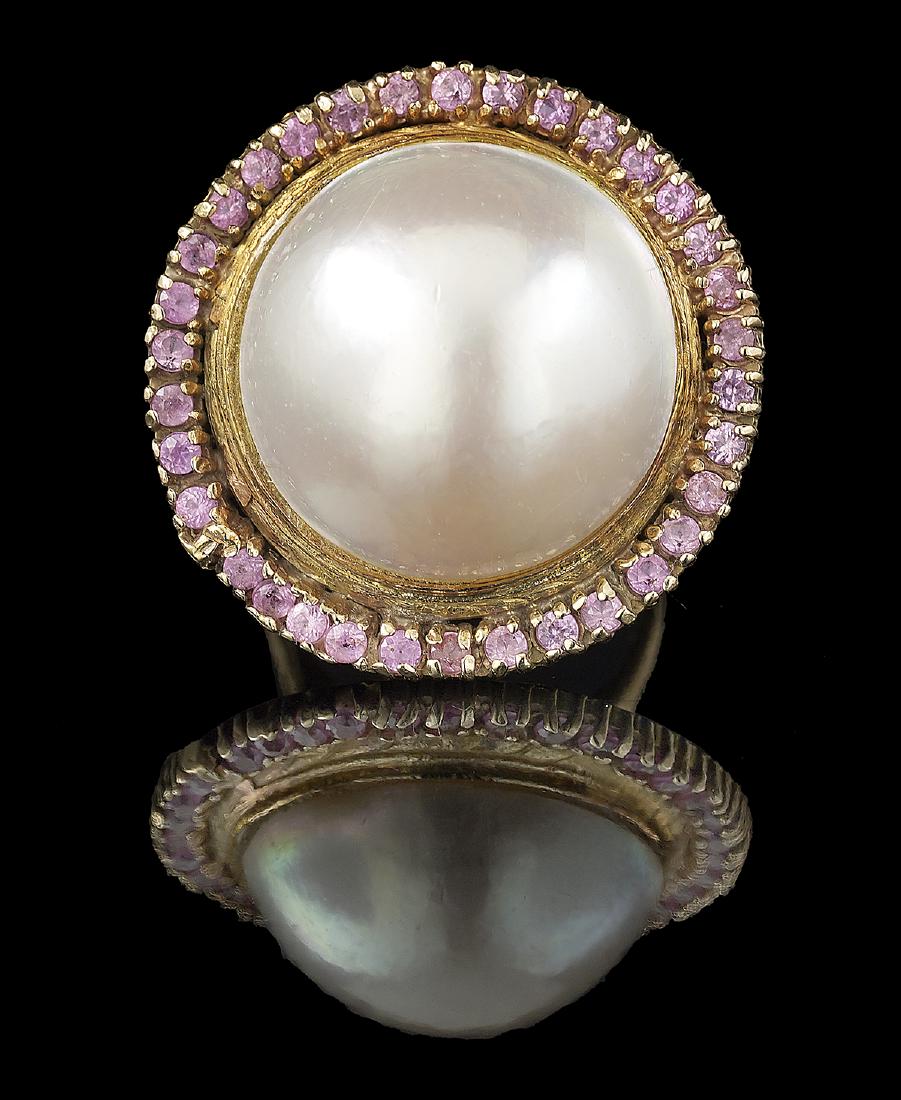 Mabe Pearl and Pink Sapphire Ring (1 of 1)