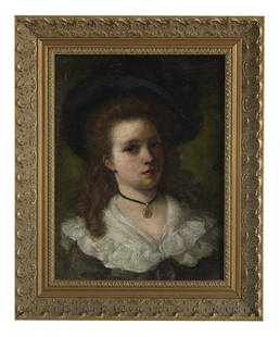 Percival de Luce (US, 1847-1914): Percival De Luce (American, 1847-1914) "Portrait of a Girl with Chestnut Curls" oil on canvas signed upper right, later inscription by artist's daughter en verso. Framed. 12-1/2" x 9-1/2", framed