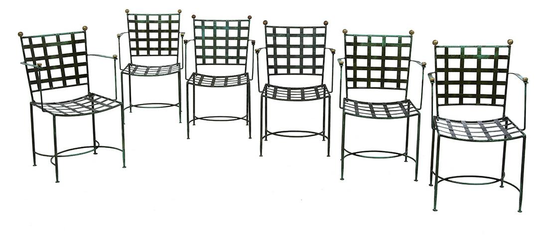 Six Brass and Wrought Iron Garden Armchairs (1 of 2)