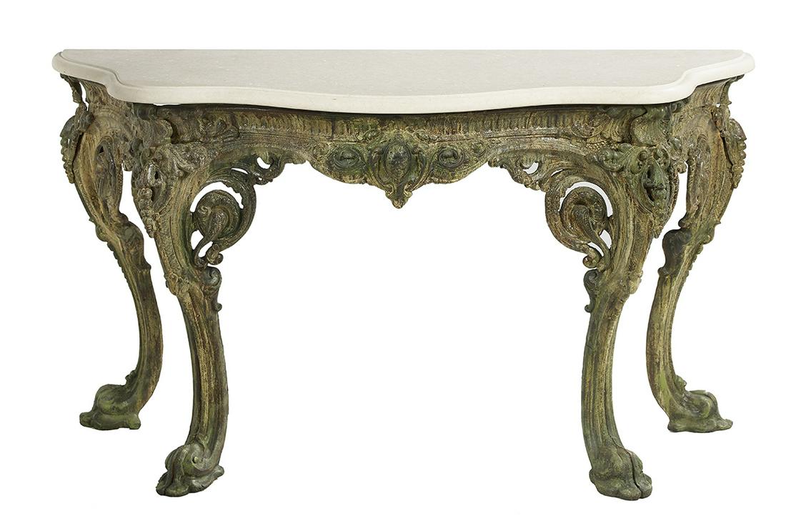 Victorian Iron and Travertine-Top Console Table (1 of 1)