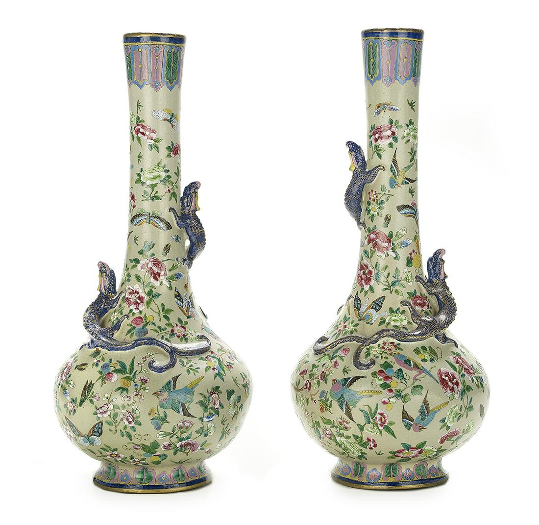 Pair of Chinese Pottery Bottle Vases (1 of 1)