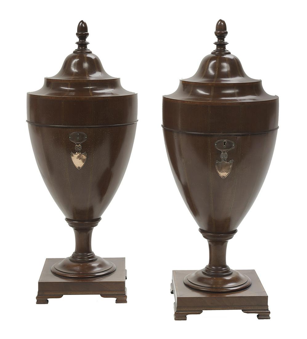 Pair of Colonial Revival Mahogany Knife Urns (1 of 2)