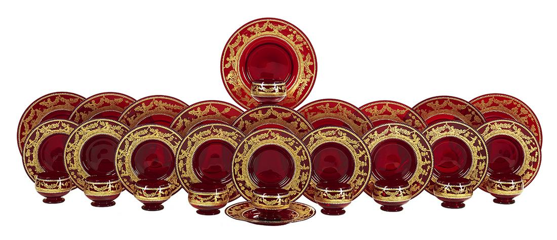 Set of Bohemian Gilded Ruby Glassware (1 of 2)