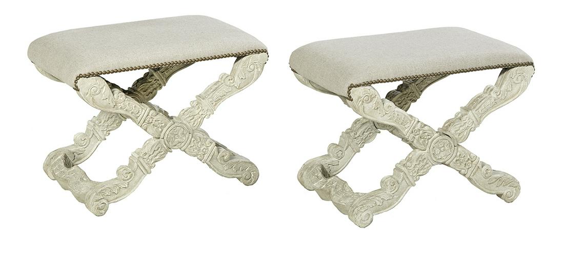Pair of Baroque-Style Polychrome Stools (1 of 1)