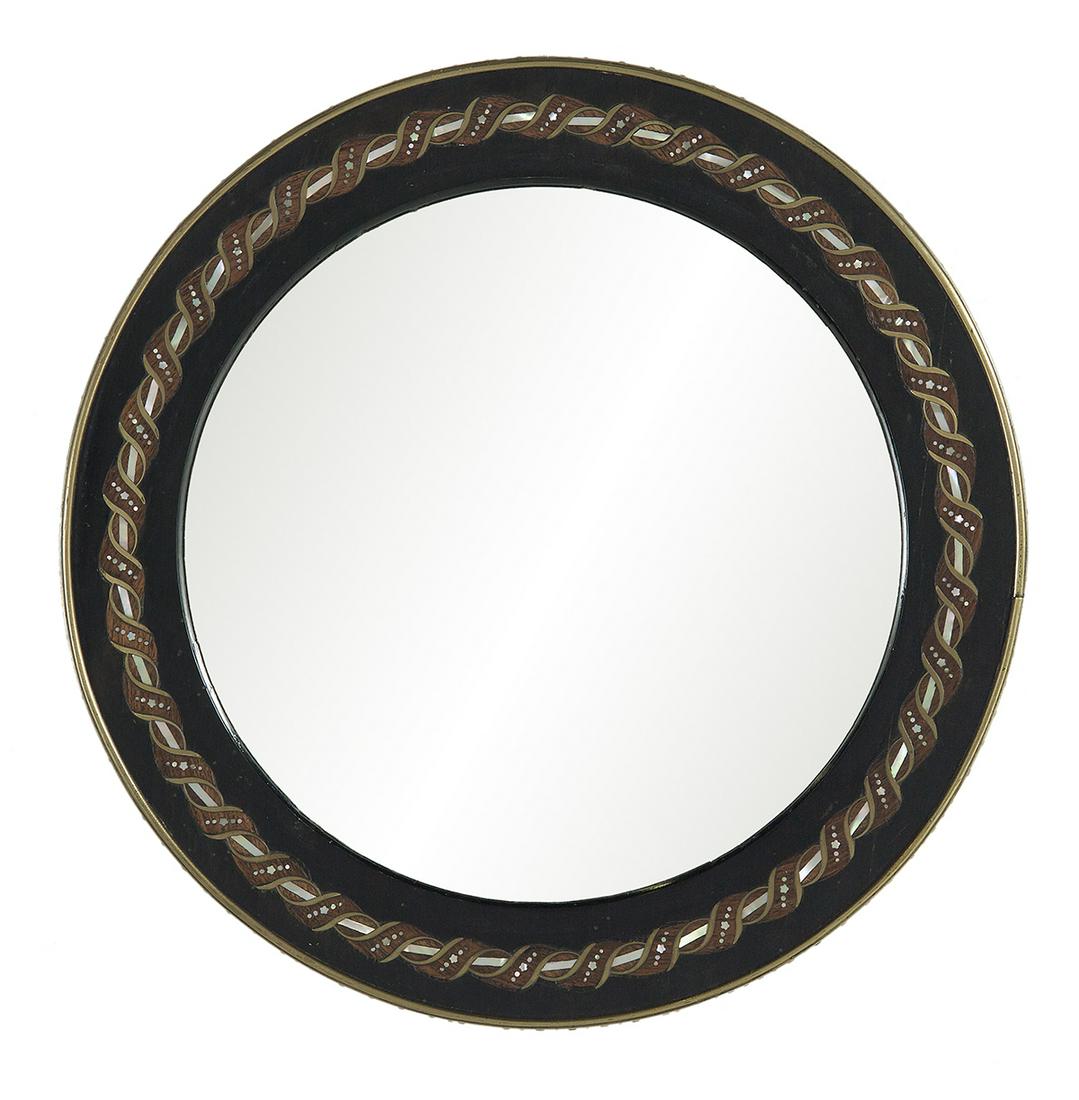 Inlaid Wood, Brass and Mother-of-Pearl Mirror (1 of 2)