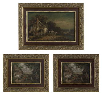 James Ward (British, 1769-1859): James Ward (British, 1769-1859) "Scenes from the Country Life" collection of three oils on panel the two smaller examples signed lower left, the larger monogrammed lower left. All framed alike. smalle