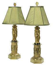 Pair of French Gilt-Bronze & Marble Figural Lamps (1 of 1)