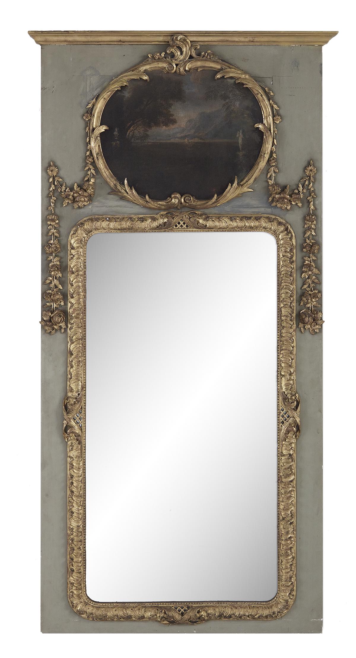 French Painted and Parcel-Gilt Trumeau Mirror (1 of 2)