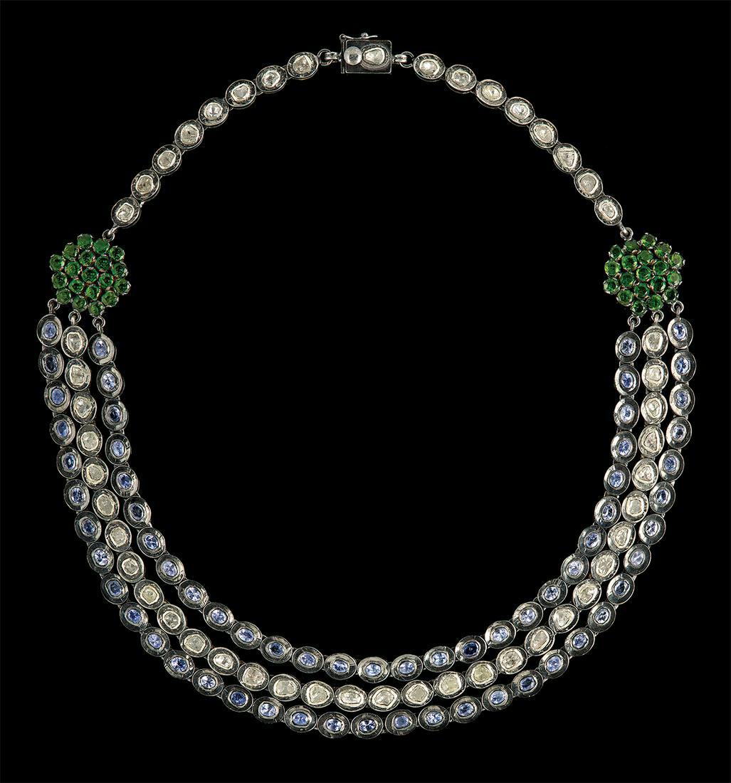 Tanzanite, Tsavorite Garnet and Diamond Necklace (1 of 1)