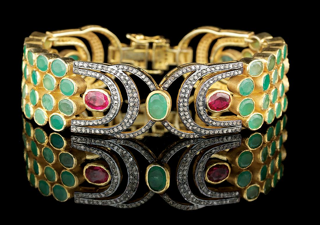 Unusual Green Quartz, Ruby and Diamond Bracelet (1 of 1)