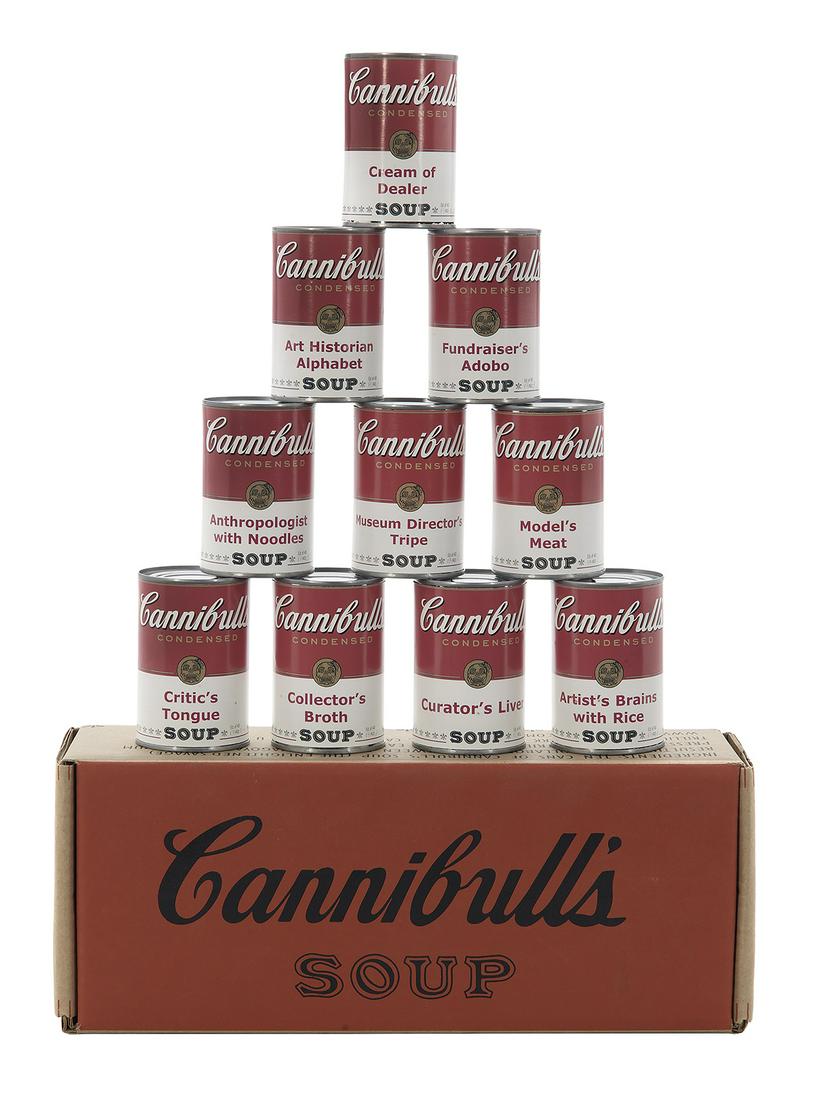 Enrique Chagoya (Mexican/California, b. 1953): Enrique Chagoya (Mexican/California, b. 1953) "The Enlightened Savage", 2002 screenprint in colors on paper adhered to aluminum cans set of ten in original presentation box, from the edition of 40, pu