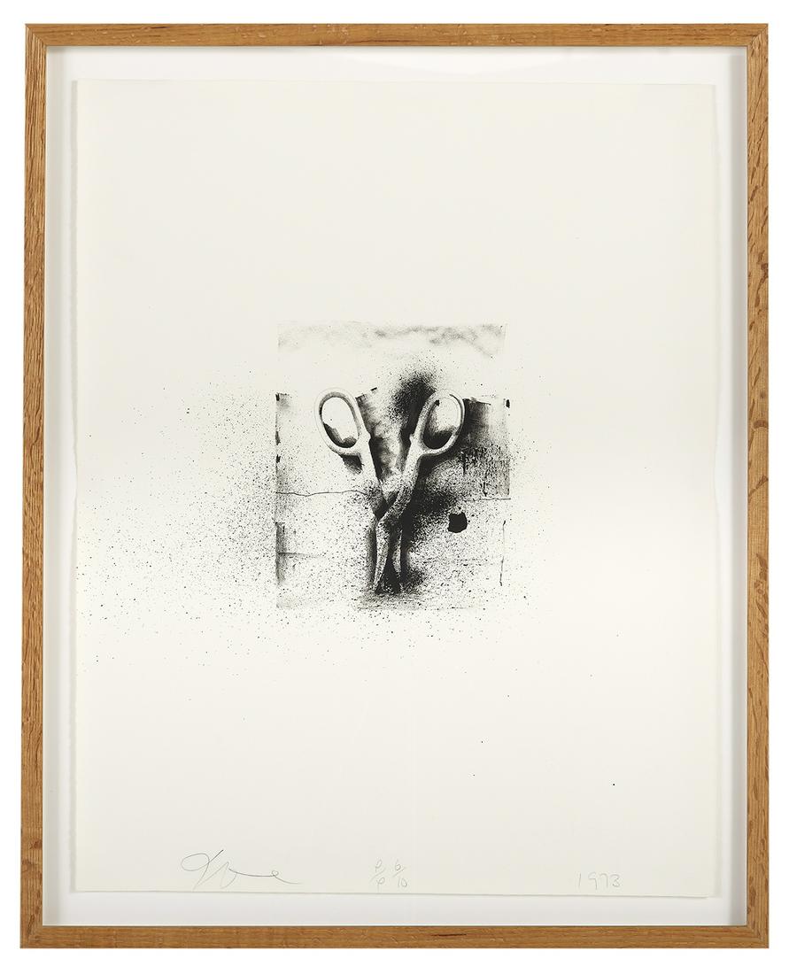 Jim Dine (American, b. 1935): Jim Dine (American, b. 1935) "Untitled - Scissors", 1973 lithograph on paper from the "Ten Winter Tools" series, pencil-signed lower left, dated lower right, numbered "P/P 6/10" lower center, publishe