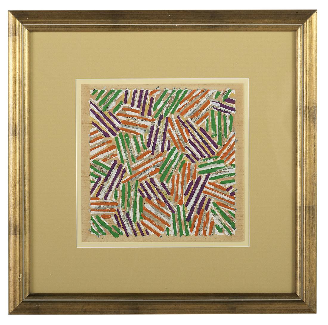 Jasper Johns (American, b. 1930): Jasper Johns (American, b. 1930) "Untitled", 1977 hand-printed screenprint on parchment paper unsigned, from an edition of 3000, published by Brooke Alexander, Inc., New York. Matted, glazed and frame