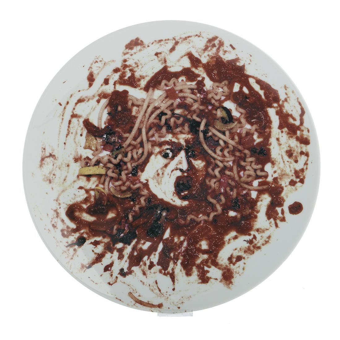 Vik Muniz (Brazilian, b. 1961): Vik Muniz (Brazilian, b. 1961) "Medusa Marinara", 1999 printed ceramic plate by Bernardaud, Limoges, France, numbered "64", from the Peter Norton Family Christmas Project, in its original shipping con