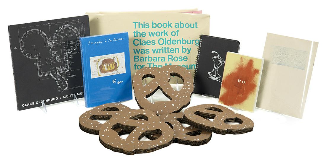 Claes Oldenburg (American, b. 1929): Claes Oldenburg (American, b. 1929) "New York City Pretzel", 1994 five silkscreens on corrugated cardboard stamped with title, date and artist's initials en verso; together with five pamphlets on the