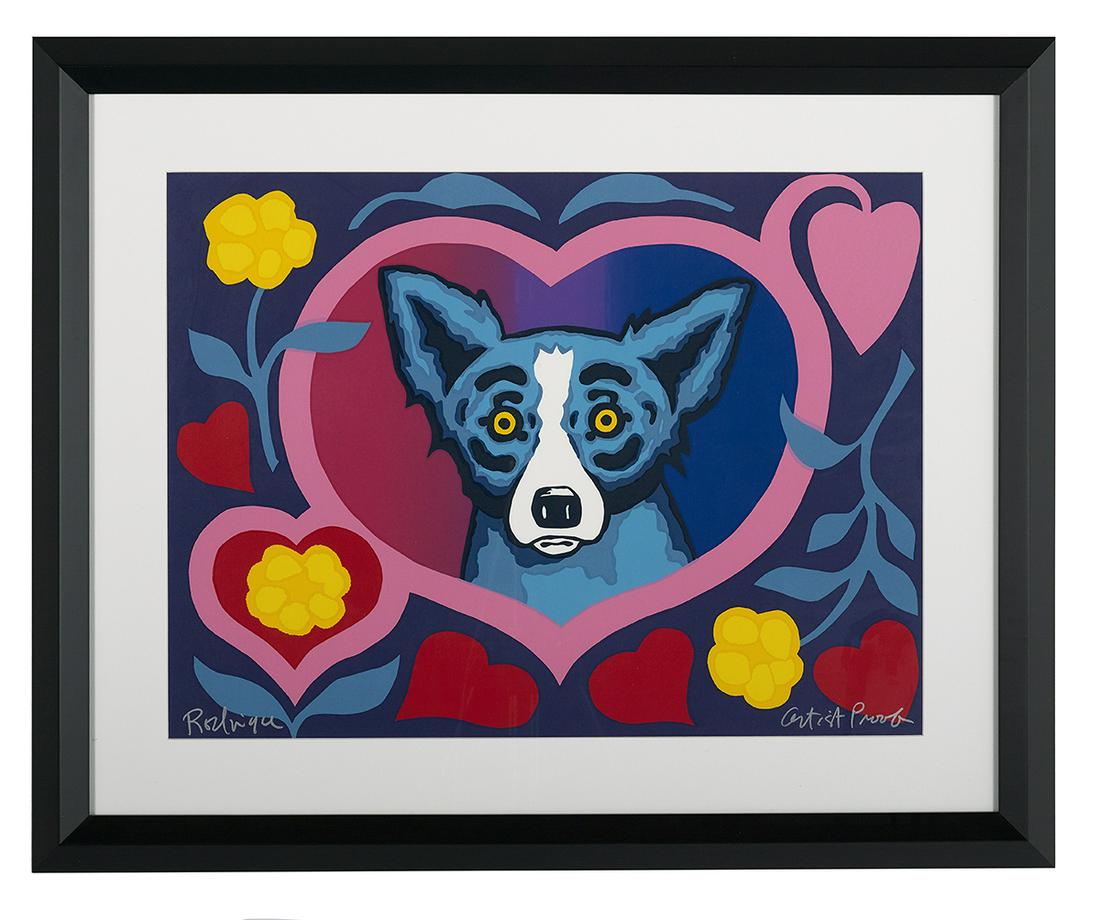 George Rodrigue (American/Louisiana, 1944-2013): George Rodrigue (American/Louisiana, 1944-2013) "Our Love Blooms" lithograph in colors signed lower left, inscribed "artist proof" lower right. Matted, glazed and framed. sight 20" x 26-1/2", framed 2