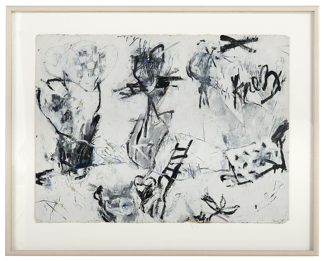 Ford Crull (American, b. 1954): Ford Crull (American, b. 1954) "The Three Faces", 1984 oil, graphite and wax on paper signed and dated lower right. Glazed and framed. 22" x 30", 29-1/2" x 37-1/4" Provenance: Collection of Mark M. Jo