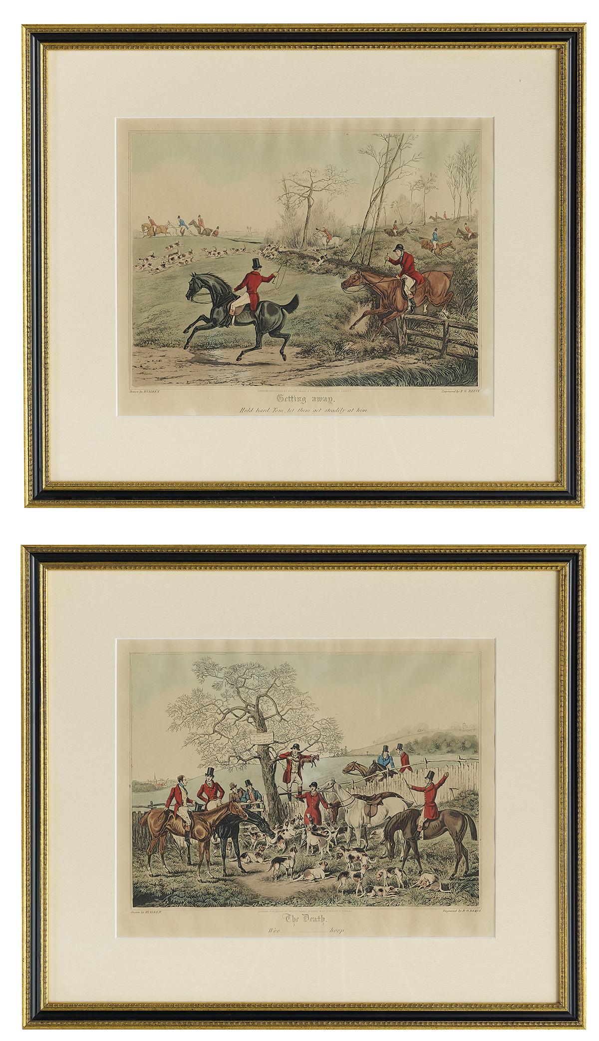 After Henry Thomas Alken (British, 1785-1851): After Henry Thomas Alken (British, 1785-1851) "Getting Away, Hold Hard Tom, let them get steadily at him" and "The Death, woo--hoop" two hand-colored engravings engraved by R. G. Reeve and published b
