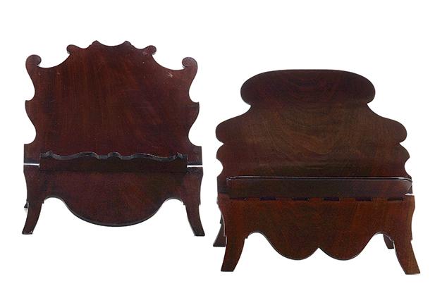 Two Edwardian Mahogany Book Rests: Two Edwardian Mahogany Book Rests 19th/20th century, of similar size and form, h. 10-1/2" to 11-1/2", w. 12", d. 6-3/4".