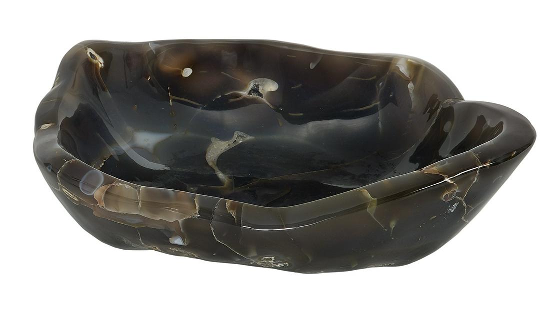 Contemporary Polished Agate Bowl: Contemporary Polished Agate Bowl mottled gray, brown and white h. 5", w. 16", d. 13" Provenance: Bruce McCashin Collection.