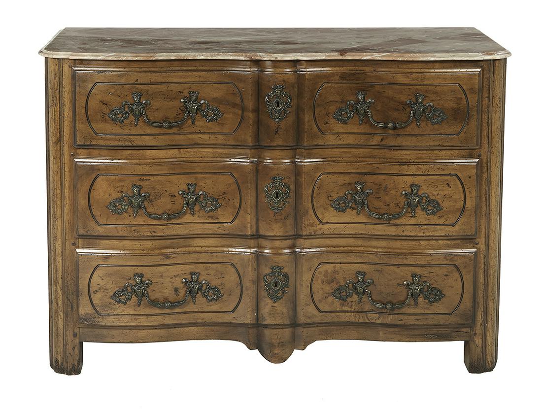 Regence-Style Fruitwood and Marble-Top Commode (1 of 2)