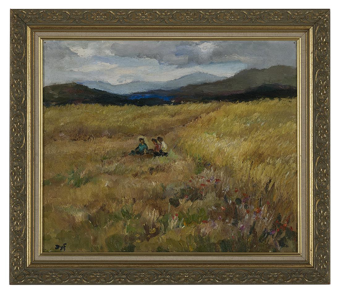 Marcel Dyf, (French, 1899-1985): Marcel Dyf (French, 1899-1985) "Paysage Anime au Champ de Ble" oil on canvas signed lower left. Framed. 18" x 21-1/2", framed 22-1/2" x 26"