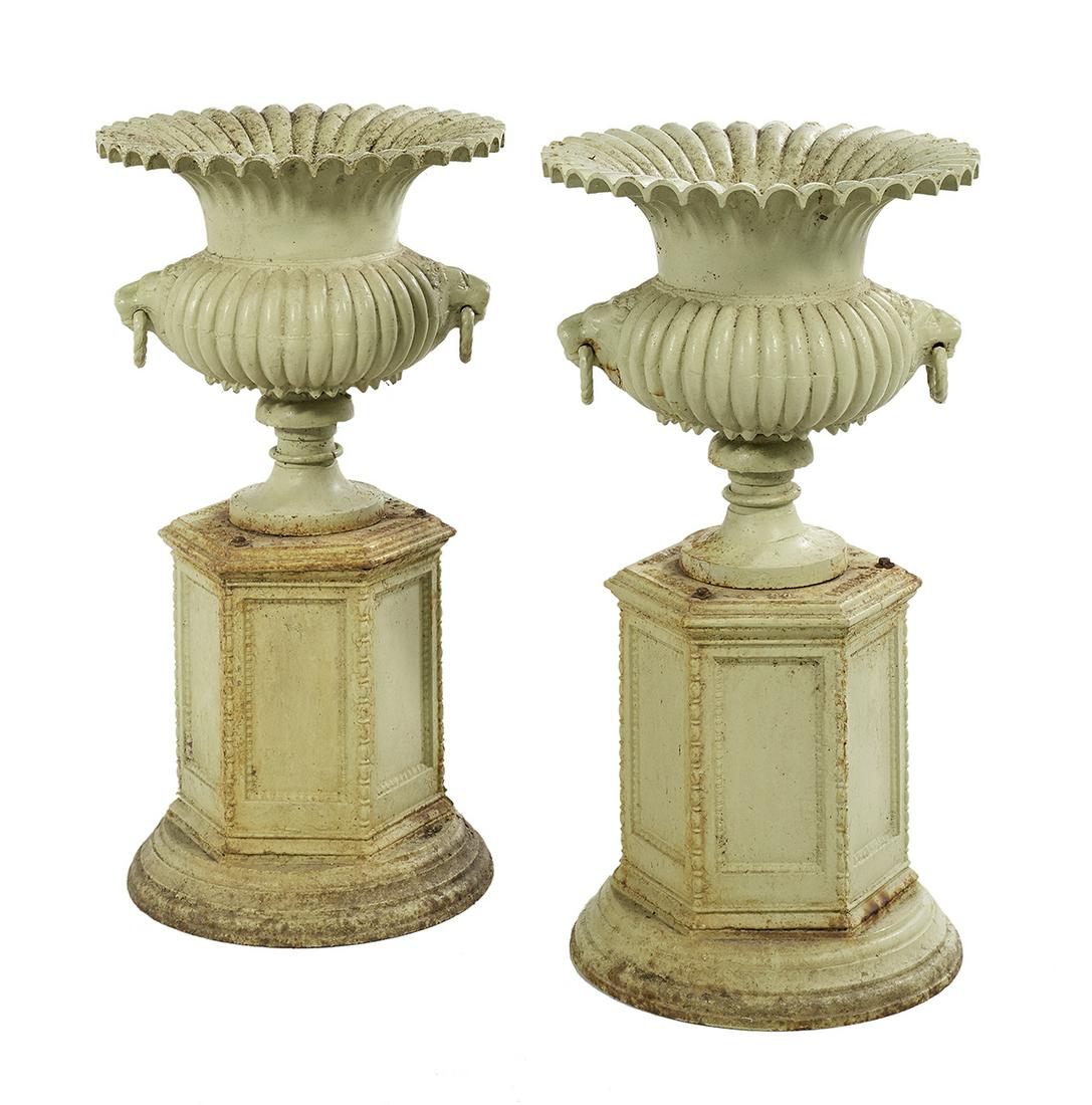 Pair of Wallace and Lithgow Iron Garden Urns (1 of 3)