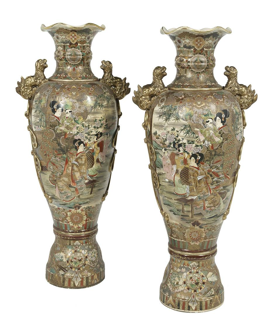 Pair of Japanese Satsuma Floor Vases (1 of 3)
