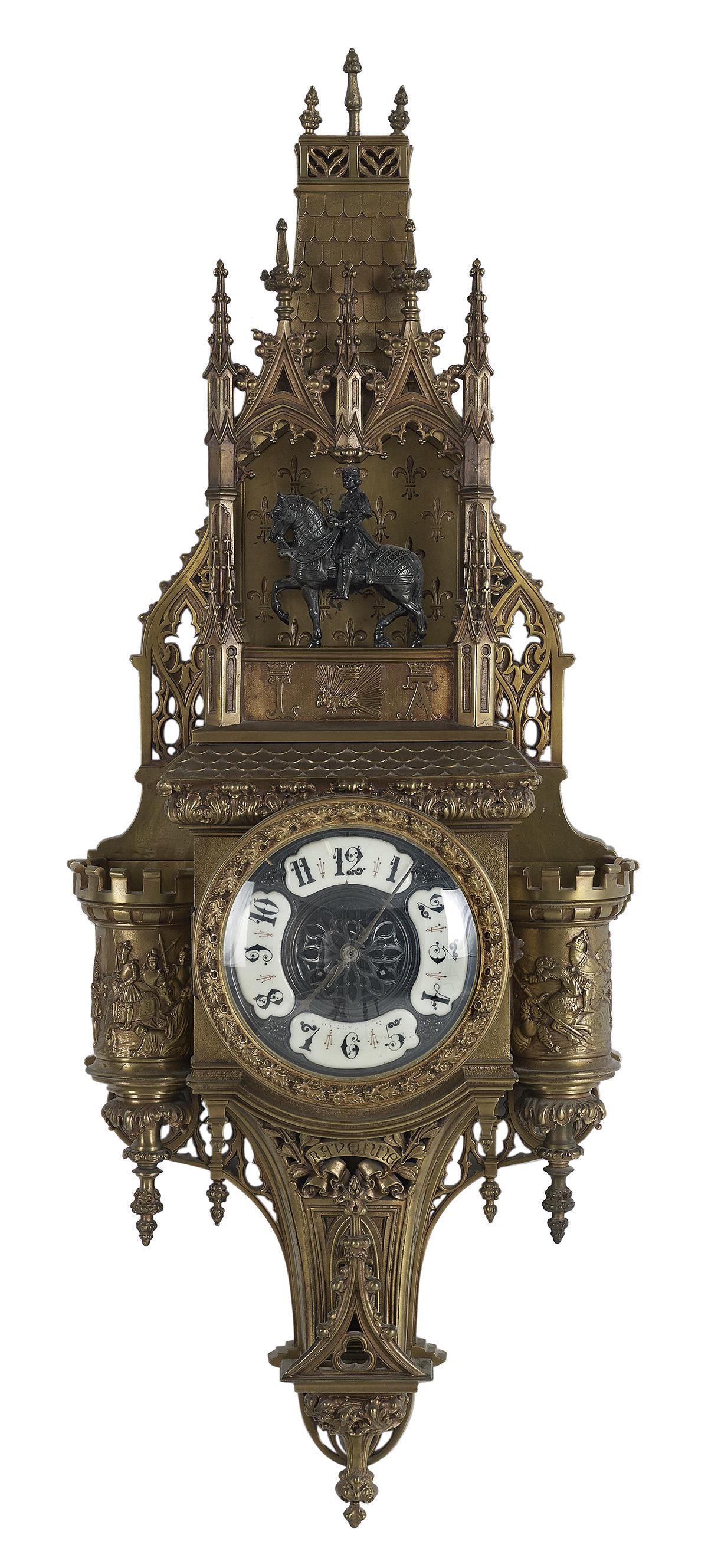 Unusual French Gothic Revival Bronze Cartel Clock (1 of 3)