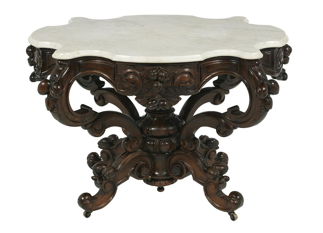 American Rosewood and Marble-Top Center Table (1 of 3)