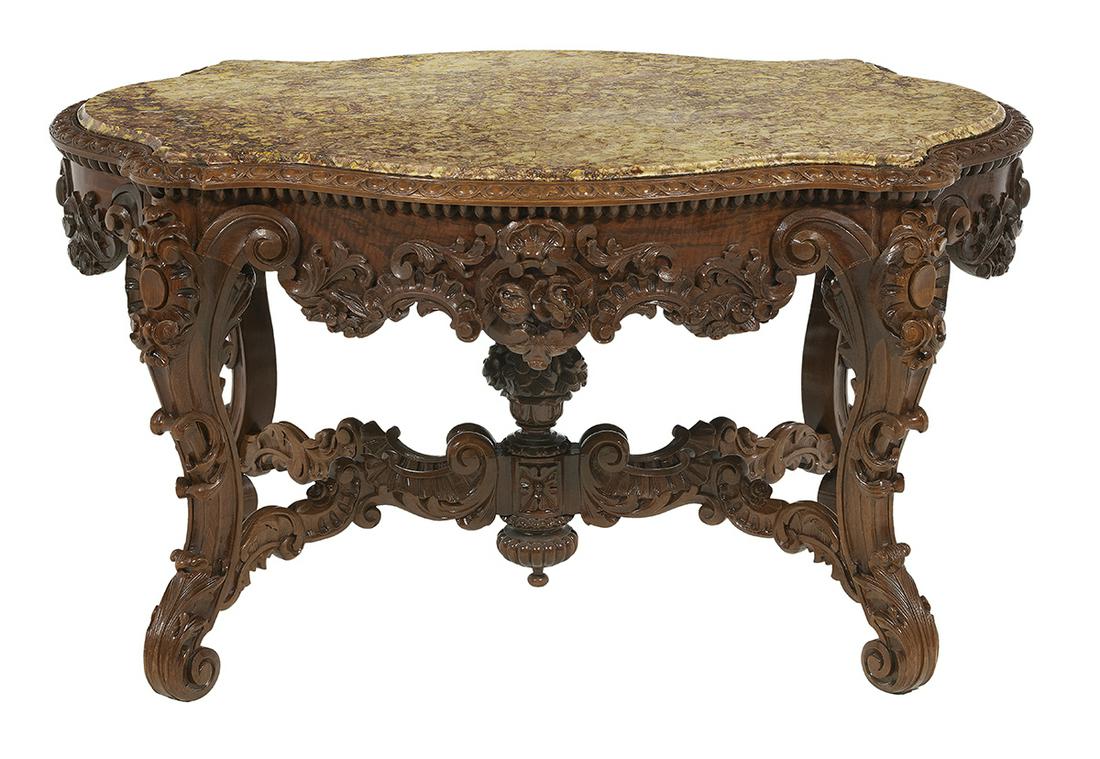 American Walnut and Marble-Top Center Table (1 of 3)