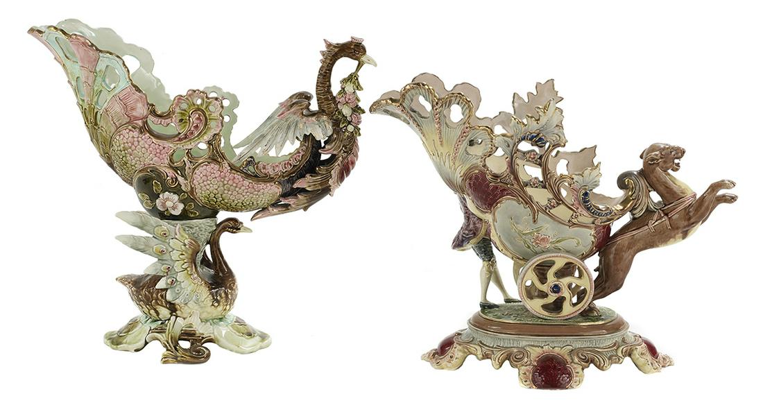 Two Similar Bateau-Form Majolica Centerpieces (1 of 2)