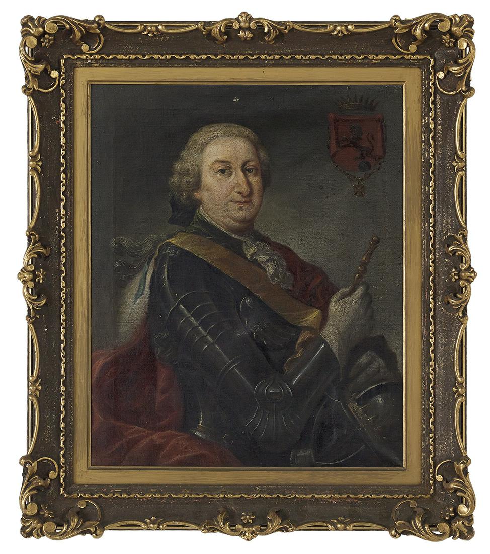 Continental School (19th Century): Continental School (19th Century) "Nobleman in Armor" oil on canvas unsigned. Framed. 24-1/2" x 20", framed 32" x 27-1/2" Provenance: Private collection, Houston, Texas.