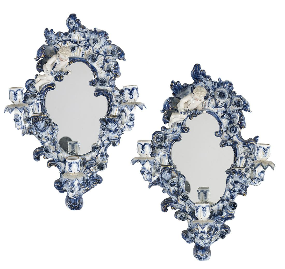 Pair of Dresden-Style Porcelain Mirrored Sconces (1 of 1)