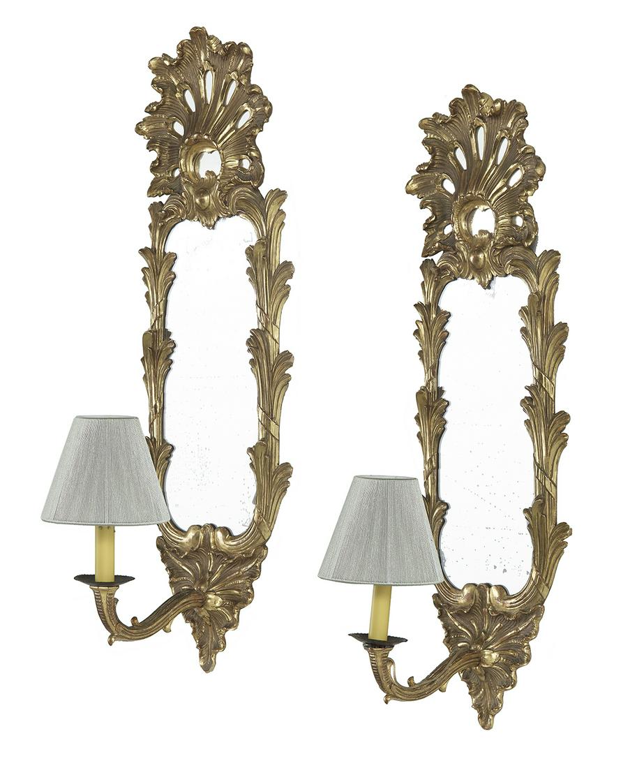 Pr of Louis XV-Style Giltwood & Mirrored Sconces (1 of 3)