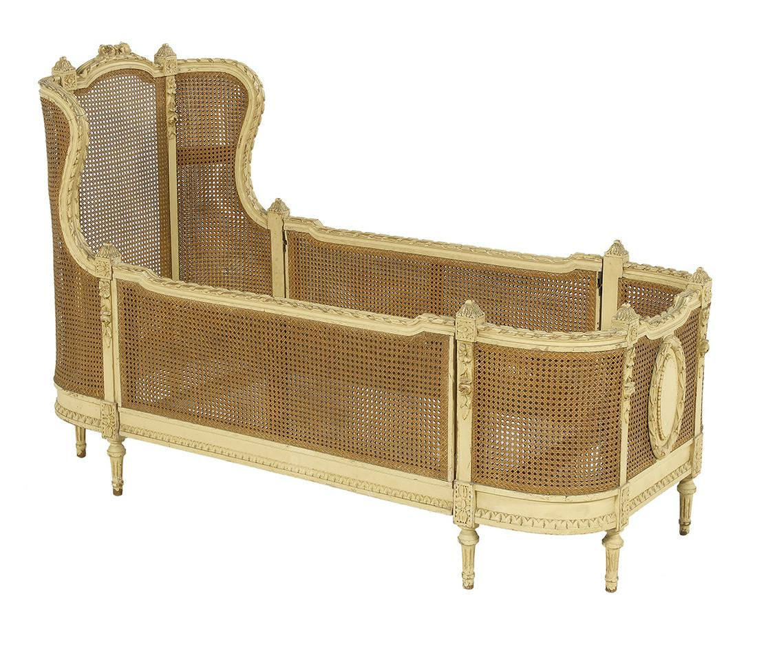 Louis XVI-Style Polychrome and Caned Youth Bed (1 of 3)