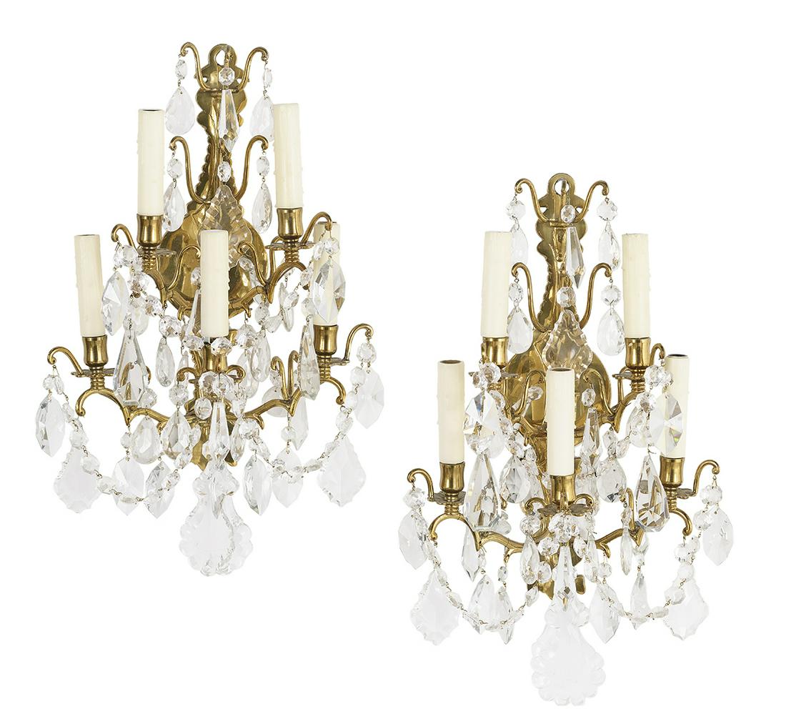 Pair of Baroque-Style Brass and Crystal Sconces (1 of 1)