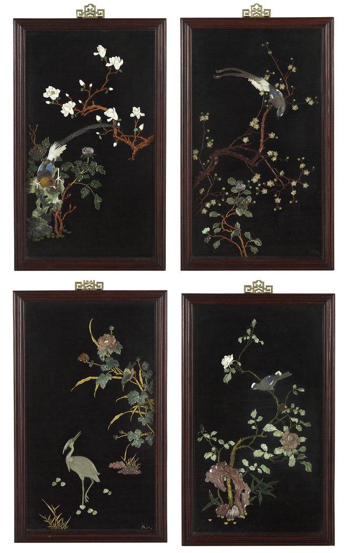 Four Chinese Hardstone-Inlaid Panels (1 of 5)