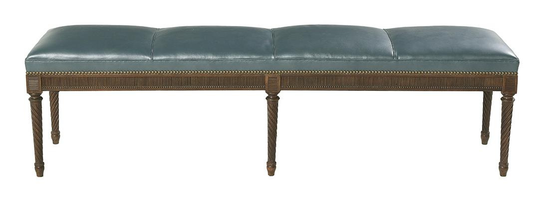 Regency-Style Leather and Mahogany Bench (1 of 2)