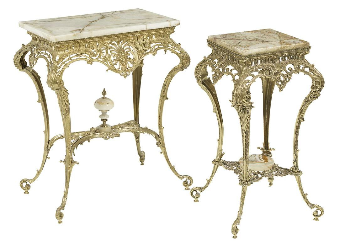 Two Late Victorian Lacquered Brass & Onyx Stands (1 of 3)