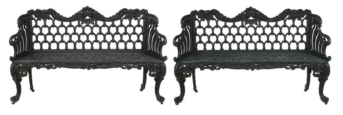 Pr of "Gothic Arch and Rose" Garden Benches (1 of 3)